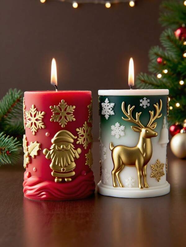 Stampo in silicone cilindrico 3D per candele natalizie (design piatto di renne e fiocchi di neve) - Per candele festive fai-da-te/artigianato in cera per aromaterapia, riutilizzabile e facile da smontare, ideale per decorazioni natalizie per la casa e regali fatti a mano - Stampo artigianale in silicone