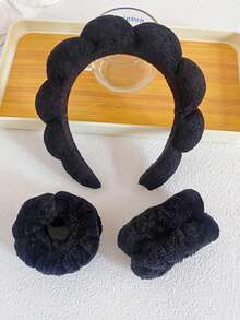 3pcs/Set Cloud Headband, Face Wash Headband, Non-Slip High Crown Headband For Women, Towel Fabric, Makeup,Skincare Headband,Beauty,Skin Care Products,Spa,Self Care,Skin Care Tools,Face Care,Esthetician Supplies,Skin,Face Wash,Facial - Black - View 1