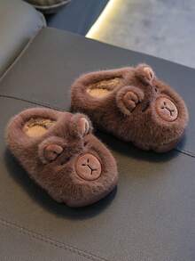 1 Pair Kids Capybara Plush Cartoon Decor Soft Bottom Lightweight Indoor Slippers, Suitable For Boys And Girls