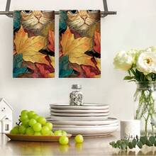 Toalla, toalla de mano con gato en hojas de arce, trapo de cocina, paño de limpieza, toalla, pañuelo, toalla decorativa, acento perfecto para la cocina y el comedor, adecuado para la cocina, el comedor, el hotel, la fiesta - Multicolor - Ver 7