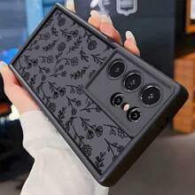 1 pieza Funda protectora de teléfono a prueba de golpes y antideslizante con patrón único de flor silvestre negra, compatible con iPhone, Honor, Redmi, Galaxy