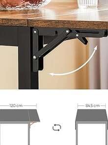 Mesa de Comedor, Mesa Extensible, Mesa de Hoja Abatible, para 2-4 Personas, para Cocina, para Espacios Pequeños, Marrón Rústico y Negro Tinta - Marrón - Ver 3