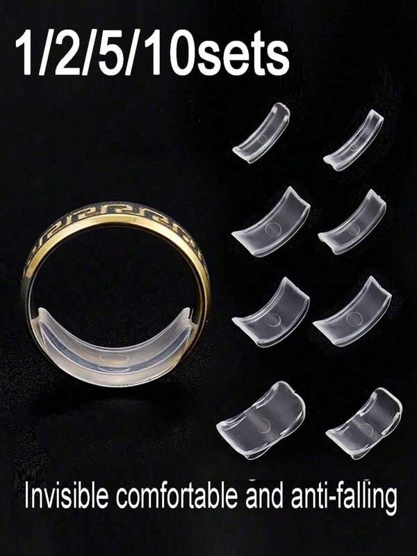 Przezroczysta, niewidoczna, zmniejszająca rozmiar pierścionka, niewidoczna naklejka zmniejszająca rozmiar luźnego pierścionka na palec damski, przezroczysta, samoprzylepna, do samodzielnego szycia biżuterii, zestaw narzędzi do regulacji luźnych pierścionków - idealna do obrączek ślubnych i biżuterii.