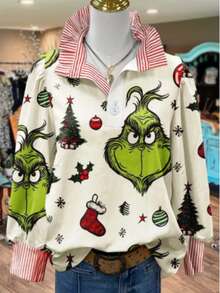 1  Christmas    Casual  Elegant    Polyester    Ruffle    Shirt  Autumn And Winter  Holiday  Daily - Multicolor - View 4