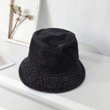 Chapéu Balde de Denim Unissex, Chapéu Balde Casual Lavado de Estilo Coreano na Moda com Aba Larga para Proteção Solar