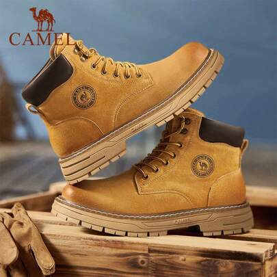 CAMEL CROWN Martin Boots Winter Thick Sole Heightening Outdoor High Top Work Boots Retro Casual Boots Hiking Shoes