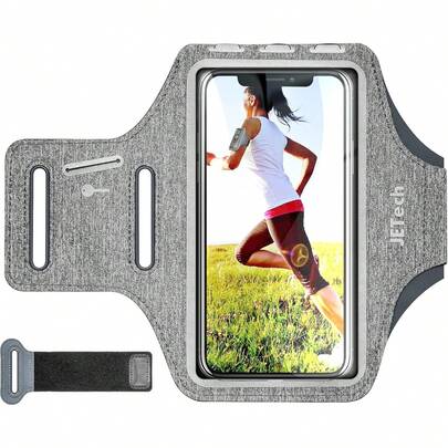 Phone Brazalete Llavero y Ranura para Tarjeta para Teléfono de hasta 6.2 Pulgadas,  16e/16/15 Pro/15/14 Pro/14, Galaxy S23/S22, Pixel 8a, Resistente al Agua, Banda Ajustable (Gris)