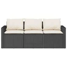 Gartensofa mit Kissen 3-Sitzer Schwarz Poly Rattan