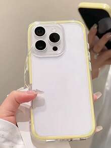 Apple Smart Fashion Phone Case With A High-End Feel, A Three-In-One Thickened And Hard Material, A Colorful Solid Color Frame, A Personalized Creative Pink, White, Black, Blue, Green, Minimalist Simple Fall Protection Full Coverage Transparent Feeling Colorful Phone Case Waterproof Shockproof Anti-Fall Scratch Resistant