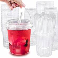 34-Ounce Reusable Plastic Cups With Lids And Straws (5/10 PCS) – Ideal For Iced Beverages, Fruits, Ice Storage, Suitable For Parties, Festivals, And Daily Use - trong suốt - Xem 3