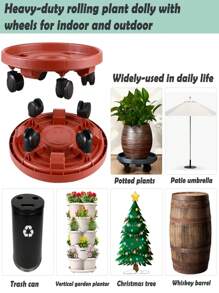 Large Plant Caddy With Wheels 13" Rolling Wheeled Plant Stands Heavy-Duty Plastic Flower Pot Roller Base Movers Indoor Outdoor Planter Dolly With Casters Trolley, Red