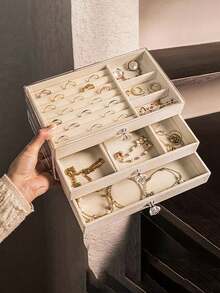 1 pieza Caja de joyería de 7/5/3/1 niveles de terciopelo, caja de anillos, caja de almacenamiento de aretes, caja de almacenamiento de joyería con cajones, de plástico transparente y terciopelo, organizador elegante para anillos, collares, pulseras, aretes y colgantes, soporte de exhibición con perillas con forma de cristal, organizador de joyería de lujo de tres niveles para mujeres, solución de almacenamiento perfecta para artículos esenciales de viaje, almacenamiento para dormitorio universitario, decoración otoñal ideal, regalo pensado para Navidad, Acción de Gracias, Año Nuevo y Día de San Valentín, mejore su colección de joyas con este organizador elegante y funcional, perfecto para cualquier ocasión y estilo de decoración del hogar. - Multicolor - Ver 2