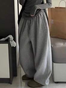 青少年女孩灰色阔腿运动裤，休闲宽松慢跑裤，适合 13-16 岁青少年 - 深灰色 - 查看 3