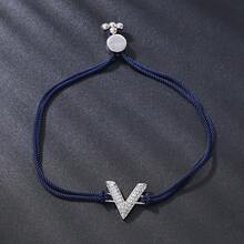 1 件优雅微镶嵌锆石铜 V 形字母编织绳手链，可调节尺寸，适合女性日常佩戴 - V型手繩 - 查看 13