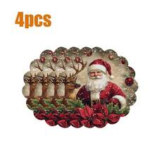 8pcs/6pcs/4pcs/1pc Holiday Christmas Placemat Set - Polyester Linen Round Placemats With Santa Claus & Reindeer Design, Christmas Floral Print, Non-Slip, Hand Washable, Suitable For Holiday Dining And Home Decor, Durable.