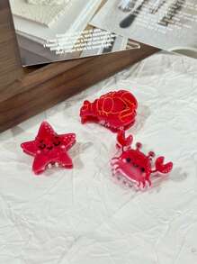 2pcs/3pcs Cute Acrylic Ocean Elements Crab, Starfish, Fish Hair Clips For Women, Suitable For Bangs, Side Hairstyles, Princess Hairstyles, Adorable Street Style Hair Accessories Women Claw Clip Autumn Accessories Fall Winter For Vacation Outfits Woman