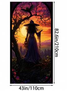 1 pezzo Decorazione per porta di Ognissanti a forma di strega - Elegante sagoma di strega in stile vetro colorato, realizzata in poliestere adatta per interno/esterno, adatta per feste di Ognissanti e decorazioni inquietanti per la casa