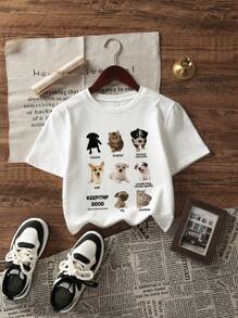 新品女式可爱小狗图案短袖 T 恤，独特设计 T 恤，春夏 - 白色 - 查看 1