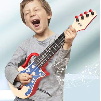 Children's Playable Guitar Toy - Red/Blue Ukulele Musical Instrument With Easy-To-Learn Tunes, Durable Plastic Design For Fun & Educational Play, Music Learning Toy | Colorful Guitar Toy | Childsafe Material