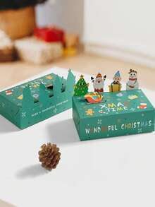 10pcs/20pcs Christmas Cute Critter Cubic Party Gift Box Christmas Candy Folding Gift Carton For Christmas Party, Christmas, Santa Sleigh Gifts, Party Supplies Christmas Surprise Gift Box Back To School, Back To School Supplies - Multicolor - View 3