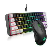 Conjunto de teclado y ratón con cable HXSJ, teclado de lámina delgado de 61 teclas con teclas de inyección de doble color, ratón óptico con retroiluminación de colores, USB Plug and Play - Negro - Ver 4
