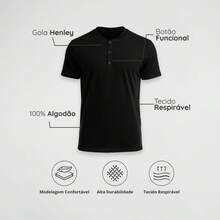 Men's Slim Casual Shirt With Henley Collar In Lightweight 30.1 Thread Cotton Ideal For A Clean, Urban, Comfortable And Timeless Look - Black - View 2