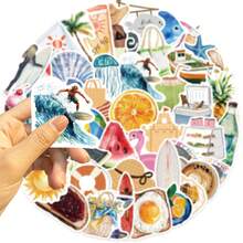50PCS Summer Stickers Beach Stickers Tropical Stickers Pool Stickers Vacation Stickers Happy Stickers Cartoon Stickers Vinyl Waterproof Stickers For Journaling Computer Scrapbook Luggage Water Bottle Phone - Multicolor - View 5