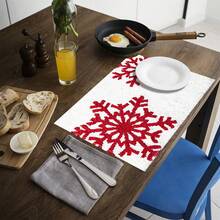 1 pieza/4 piezas/6 piezas Manteles individuales de lino con estampado de copos de nieve y árboles de Navidad, Navidad, regalo de Navidad, decoración navideña, adecuado para mesa de comedor, decoración para todo el año, manteles individuales modernos lavables, decoración de habitación, manteles individuales, posavasos, manteles de mesa de cocina y comedor, decoración de fiesta interior y exterior, decoración del hogar, regalo ideal