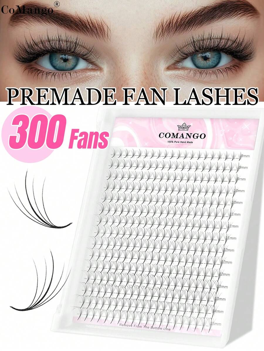 CoMango 300Fans C/D 5D Wispy 预制扇形睫毛延长 0.07MM 尖头底座仿貂皮尖刺睫毛 Wispy 3D 俄罗斯卷单根睫毛延长 睫毛簇、睫毛簇、单根睫毛、睫毛、假睫毛