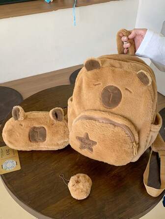 New Capybara Plush Backpack, Cute Furry Backpack, Versatile Cartoon Backpack For Female Students