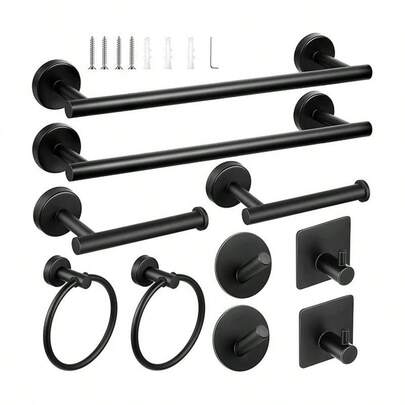 10-Piece Bathroom Hardware Set - Includes Towel Bar, Hooks, Toilet Paper Holder & Towel Ring For A Cohesive Look