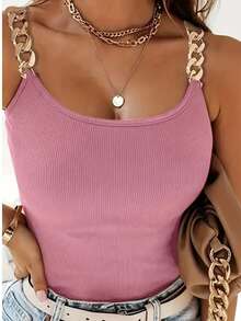 RIBBED CHAIN STRAP TOP FASHION - Màu hồng gỉ - Xem 3