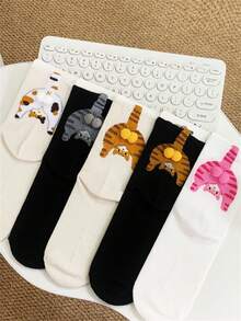 1/5 双舒适有趣的倒置猫球绒球中筒袜，适合所有季节，秋季