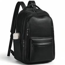 30L Large Capacity Waterproof Business Vintage Style 1pc Solid Color Pu Leather Men Women Backpack Shoulder Bag,Business Laptop Backpack For Men Women, 15.6" Travel Work Backpack Waterproof College Bookbag Purse Faux Leather, College Students, Rookies & White CollarWorkers,Perfect For Work.Business, Commute, College,Vacation Essentials&Back-To-School Essentials,Black - 黑色 - 查看 9