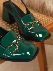 2025年秋冬大码女款玛丽珍高跟鞋，粗跟，方头，苔绿色，正式工作正装鞋，性感粗跟，派对高跟鞋，小/大码，优雅 - 墨綠色 - 查看 5