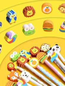 48pcs Cartoon HB Pencils With Cute Erasers, Back To School Supplies Set, Includes Randomly Mixed Cartoon Pencils With Adorable Erasers, Suitable As Back To School Gifts, Back To School Supplies (12pcs/24pcs/48pcs)