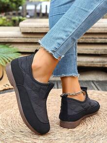 情侣户外保暖内衬厚雪地靴女中筒圆头平跟加大码防水防滑高帮靴防寒中老年靴子黑色鞋子 - 黑色 - 查看 5