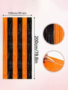 1pc Black & Orange Splice Beaded Curtain, Halloween Backdrop Decor Party Tassel Splice Color Beaded Door Curtain Wall Background