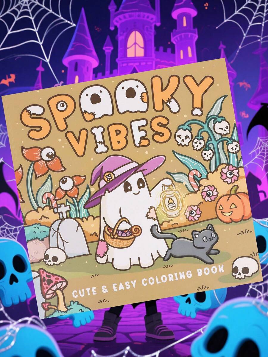 Spooky Vibes: Coloring Book For Adults And Teens, Featuring Cute Spooky Characters And Hygge Scenes, Designed For Relaxation And Stress Relief, Perfect Gift For Halloween, Christmas, Birthday!,For School Supplies,Back To School