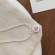 Pretty Colorful Heart Pendant Necklace With Zirconia Inlaid 925 Sterling Silver Hypoallergenic Jewelry Female Dating Gift With Gift Box