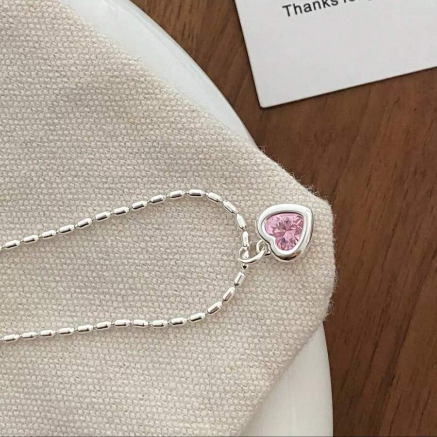 Pretty Colorful Heart Pendant Necklace With Zirconia Inlaid 925 Sterling Silver Hypoallergenic Jewelry Female Dating Gift With Gift Box