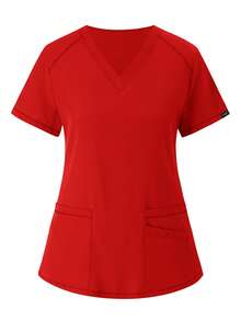Women's Matte Elastic Jogging Nurse Scrub Uniform Set With Pocket, Breathable Brush Hand Clothing, Workwear - trái cam - Xem 6