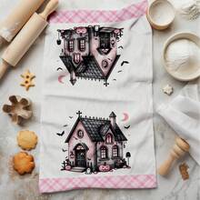2/4/6/48 Stück Halloween Rosa Haus Muster Weiche Küchentücher/Handtücher, Multifunktional, schnell trocknende Geschirrtücher, geeignet für Küche, Feier, Hochzeit, Dekoration und mehr
