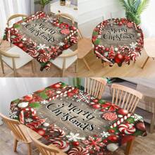 Față de masă imprimată din seria Crăciun, 1 buc. Față de masă modernă, dreptunghiulară/rotundă, impermeabilă, imprimare digitală, potrivită pentru sufragerie, masă de exterior, masă rotundă mică