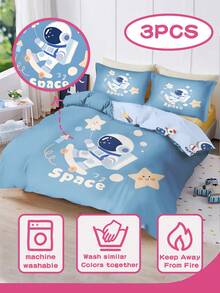 1/3 juego, 1 funda nórdica, 2 fundas de almohada, diseño de astronauta de dibujos animados, tela de 90g, material de poliéster, impresión digital, lavable a máquina, adecuado para niños y niñas, regalo para vacaciones infantiles - Multicolor - Ver 3