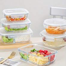 1 件装带盖透明微波炉安全玻璃碗、分隔式餐盒、矩形食物储存盒、圆形玻璃午餐盒 - 彩色 - 查看 8