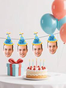 LICVIC 定制照片和年龄生日装饰，个性化生日帽装饰，定制生日快乐横幅，可定制图片横幅拉旗，生日礼物，派对旗帜，周年纪念，毕业庆祝，各种派对，男士，女士，朋友，客厅，卧室，装饰 - 風格A - 查看 7