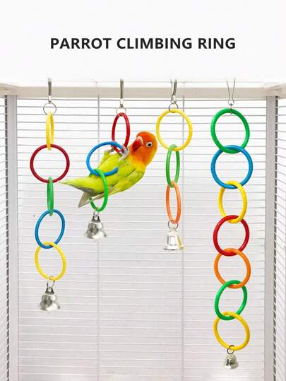 1pc Multicolor Parrot Climbing Toy, With Colorful Rings - Durable Plastic Hammock, Suitable For Chewing And Playing, Great For Small Parrots And Birds, Parrot Toy