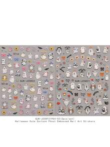 2 件可爱卡通万圣节美甲浮雕贴纸 - 鬼魂、南瓜、蜘蛛、小鬼和花朵图案，女士自粘美甲贴花，5D 浮雕饰面，可爱、有趣和卡通主题，易于粘贴指甲装饰、DIY、节日礼物、派对风格 - 彩色 - 查看 7