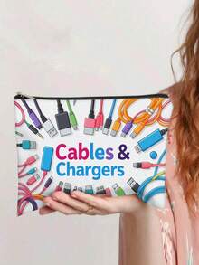 鲜艳的彩色电缆和 USB 收纳袋 - 耐用帆布拉链袋，男女通用电子配件盒，印有“CHARGERS”字样，适合旅行或居家使用，小袋，圣诞礼物 - 彩色 - 查看 5
